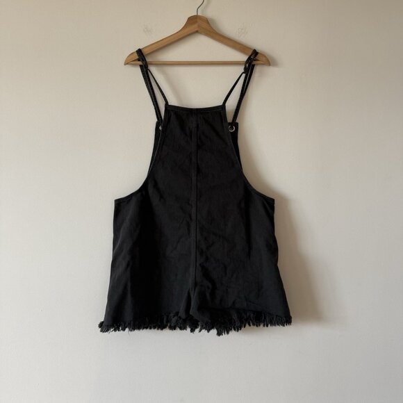 Aerie American Eagle Denim Dark Grey Romper Overalls Cutoff Shorts Large - Picture 4 of 15